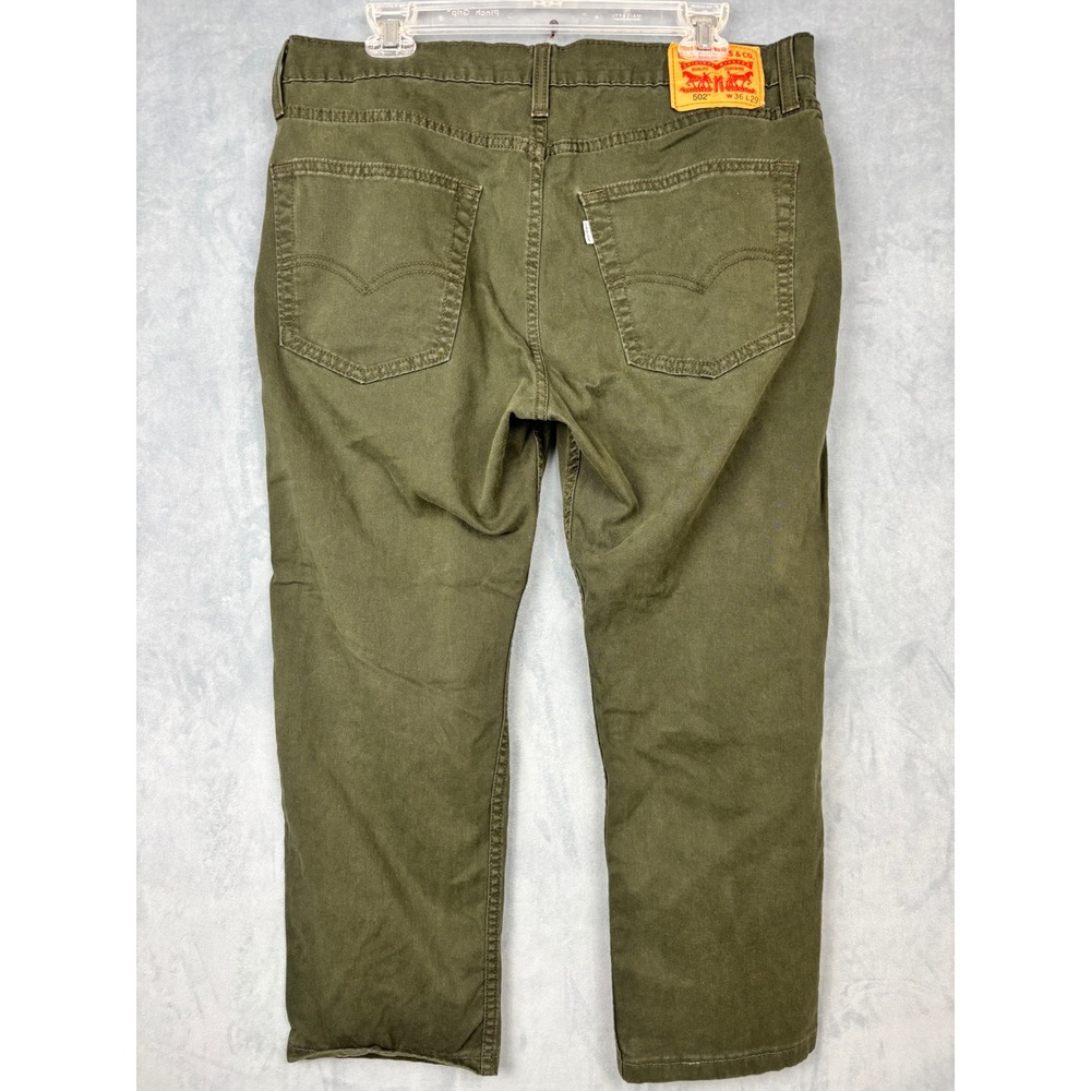 Levis 502 Regular Taper Pants Mens 36x29 Olive Green Twill Chino 29507-0340